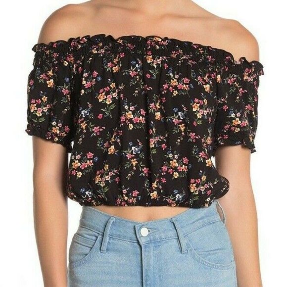 Ten Sixty Sherman Crop Top XL Smocked Off Shoulder - Picture 1 of 8